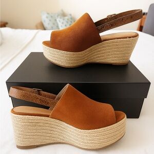 Bruno Menegatti Brown Suede Slingback Wedge Sandals